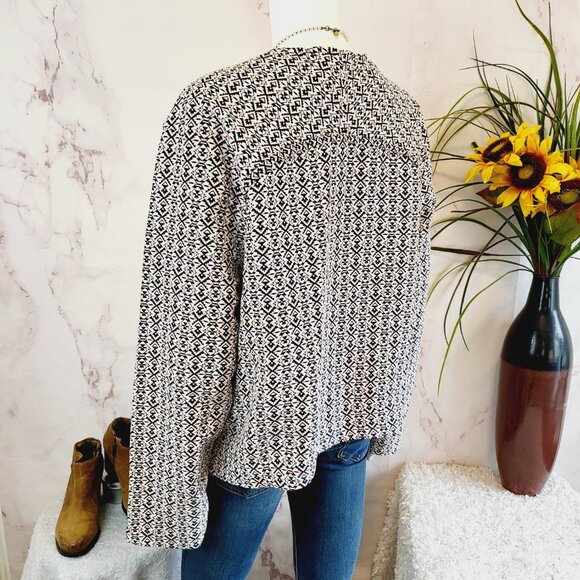 Tart Open Front Collarless Blazer Geometric Gray Multi Neon Aztec - Picture 3 of 3